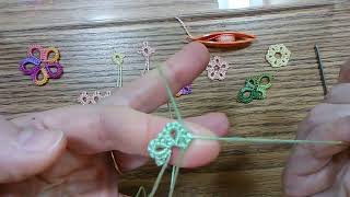 beginners shuttle tatting  easy quotrings onlyquot tatted flower [upl. by Neelrihs]