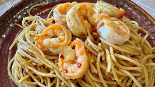 Spaghetti Prawn Aglio Olio Pasta recipe 鲜虾意大利面 [upl. by Isiah]