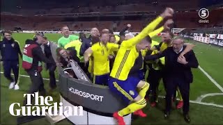 Sweden team crash TV broadcast celebrating place at World Cup [upl. by Anirba]