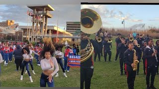 Glen Oaks High Marching Band vs Belair High Marching Band  quotThank Godquot  BR LA Christmas Parade [upl. by Birkle970]