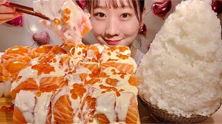 ASMR Salmon with Mayonnaise Sauce【Mukbang Eating Sounds】【English subtitles】 [upl. by Aliehs661]