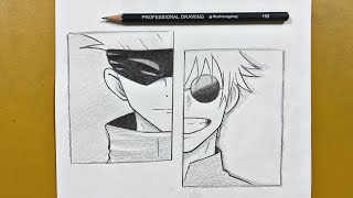 Anime sketch  How to draw gojo before and after  stepbystep [upl. by Maidel890]