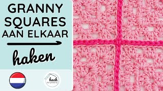 Granny Squares aan elkaar haken haakinformatie haaksteek haken [upl. by Aihsercal]