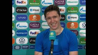 English Interview with Federico Chiesa after Italys win over Austria at Euro 2020 [upl. by Dnomad]