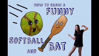 How to Draw a Funny Softball and Bat drawing art ooly elise createmore softball [upl. by Lynd]