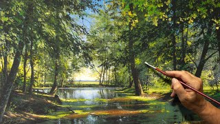 How to Paint a Summer Landscape quotQuiet pondquot Acrylic Painting 109 photos 2022 [upl. by Imarej241]