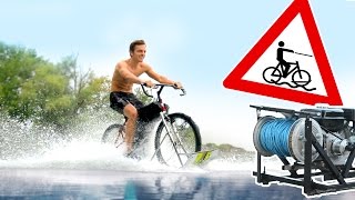 Mit dem Fahrrad über den See  Wakebike und Wakeboard WINCH bauen [upl. by Ayam]