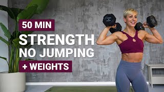 50 MIN FULL BODY STRENGTH WORKOUT  NO JUMPING  Dumbbells  Weights  Low Impact  With Repeat [upl. by Zurciram]