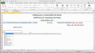 421 Función numdesemana Fórmulas y Funciones en Excel [upl. by Varian759]