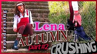 Crossdressing Lena Mercedes in red dress amp tights crushing in forest in boots  cross crush part2 [upl. by Hudnut531]