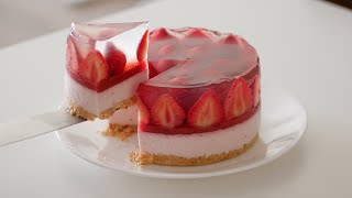 Strawberry Yogurt Jelly Cake no bake [upl. by Cherry]