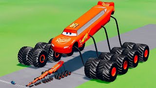 Big amp Small Monster Truck Spider Lightning McQueen vs Thomas the Tank Engine Train  BeamNGDrive [upl. by Aleka]