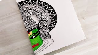 How to draw mandala art of kathakali  zentangle doodle art  Kerala  onam festival easy drawing [upl. by Katharine]