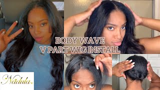 Most Natural Glueless V Part Wig No Gel No Glue No LeaveOut  Unice x LovelyBryana [upl. by Anertak]