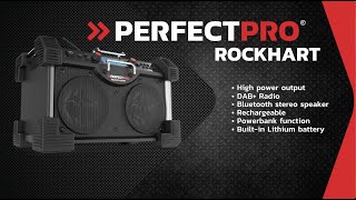 PerfectPro ROCKHART JOBSITE RADIO DAB FM BLUETOOTH USB MP3 AuxIn RECHARGEABLE LITHIUM BATTERY [upl. by Ivanna]