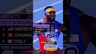 Commentary winning the 4x100 Relay from Kenny Bednarek shorts [upl. by Vadim956]