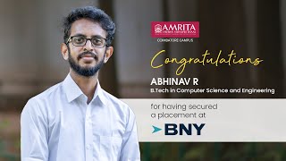 Abhinav Placed at BNY Mellon  Student Success Story  Amrita Vishwa Vidyapeetham [upl. by Anitsirhk]