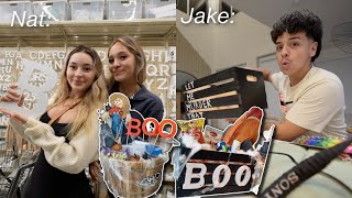 SURPRISING EACHOTHER WITH SPOOKY BASKETS  DIY basket shopping decorating Unlimited budget [upl. by Kcinimod911]