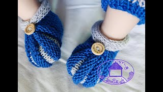 Scarpine Neonato Baby Blu ai ferri lineari 2 Parte [upl. by Karlise384]