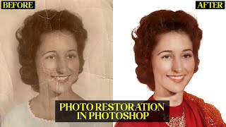 Photo restoration photoshop tutorial  How to repair and restore damaged Photographs [upl. by Auroora]