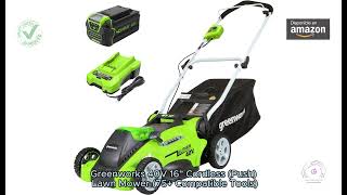 Greenworks 40V 16quot Cordless Push Lawn Mower 75 Compatible Tools 40Ah Battery [upl. by Fleta]