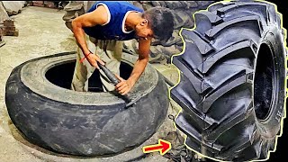 How to Retreading an old Big Tire  Amazing Process Of Retreading Old Tractor Tire [upl. by Nimajeb512]