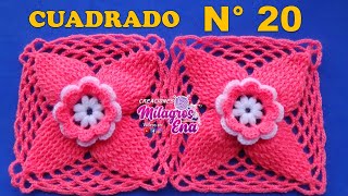 CUADRADO N° 20 TEJIDO A CROCHET VIDEO COMPLETO Cuadrado FLOR CON HOJITAS EN RELIEVES para colchas [upl. by Ssidnac]