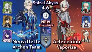 NEW SPIRAL ABYSS 46 C0 Arlecchino Vaporize amp C0 Neuvillette Hyperbloom  Floor 12 9 Star  Genshin [upl. by Acile]