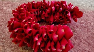 DIY Red Rose  Beautiful Red Rose Petals Garland Making  Bridal Jadai Veni Garland [upl. by Eceinal]