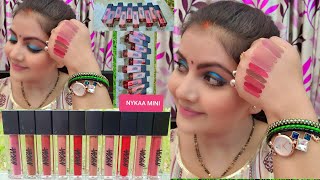 NYKAA matte to last liquid lipstick mini all 10 shades review amp lip swatches  kissproof mini  RARA [upl. by Noirrad676]