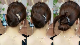 Simple n easy hairbun hairstyle  easy party hairstyles  hairstyle for girls [upl. by Enomahs533]