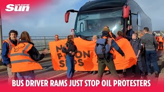 Bus driver rams Just Stop Oil protesters blockade nearly running them over [upl. by Aelgna790]