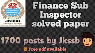 Jkssb Finance Sub Inspector solved paper  Sub Inspector commercial taxes  mock test [upl. by Adnema409]