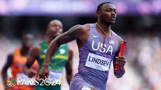 US mens 4x100m relay team through to final with a commanding heat  Paris Olympics  NBC Sports [upl. by Mayworm]