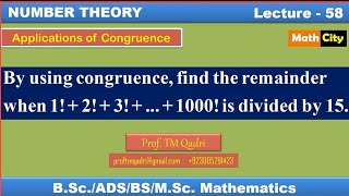 Application of congruences Number Theory Lecture58 by Prof TM Qadri [upl. by Hess100]