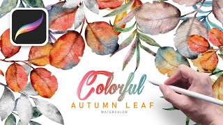 Drawing and painting colorful watercolor autumn leaf with Procreate on iPad procreate watercolor [upl. by Nnylecoj612]