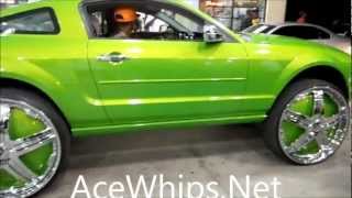 AceWhipsNET Slime Green Ford Mustang on 30quot DUB Delusion Floaters Slidin [upl. by Orabel]