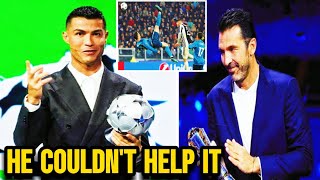 Cristiano Ronaldo cant resist comment to Gianluigi Buffon during Champions League draw [upl. by Anairb]