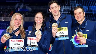 Team USA seizes World Title in the mixed 4x100 medley relay in Doha  NBC Sports [upl. by Addam]