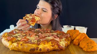 DOMINOS MEATLOVERS PIZZA amp SPICY CHICKEN NUGGETS  MUKBANG  ASMR  EATING SOUNDS [upl. by Ado]