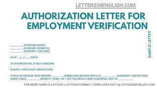 Authorization Letter For Employment Verification  Authorisation Letter for Employee [upl. by Oren]