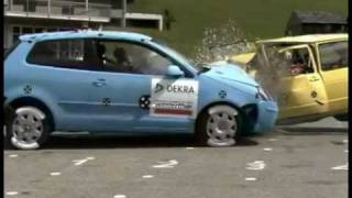 Volkwagen Polo 9N Vs Volkwagen Golf MkI Frontal Offset Impact DEKRA Crash Test [upl. by Yesoj]