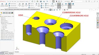 Create a Hole Using Hole Wizard in Solidworks Simple Hole Countersink Hole and Counterbore Hole [upl. by Tegdig]