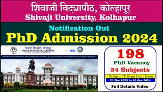 Shivaji University Phd PET Entrance Notification 2024 शिवाजी विद्यापीठ पीएचडी प्रवेशपूर्व परीक्षा [upl. by Ramedlav]