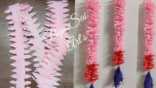 How to make Crepe Paper flower garland at homeHandmade toran for decorationPaperSai Arts [upl. by Shurlocke]