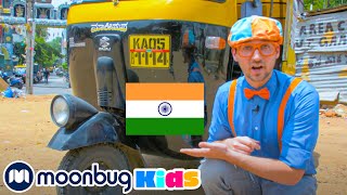 Blippi Goes to India  Blippi Visits Playground for Children  Baby Cartoon  Moonbug Kids [upl. by Aihsemot]