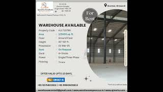 125000SQ FT MMRDA APPROVED PEB STRUCTURE EXCLUSIVE WAREHOUSE PROPERTY AVAILABLE ON RENT IN BHIWANDI [upl. by Clevey]