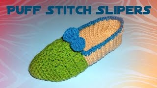 How to Crochet a Puff Stitch Slipers Heklane papuče [upl. by Gabbie]