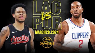 Los Angeles Clippers vs Portland Trail Blazers Full Game Highlights  March 20 2024  FreeDawkins [upl. by Nilya]