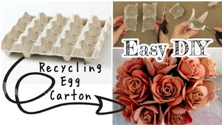 EASY DIY ROSE FROM AN EGG CARTON  Flowers from Egg Cardboard  DIY [upl. by Ellecrad283]